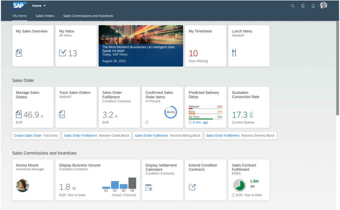 Screen shot of Fiori Launchpad software.