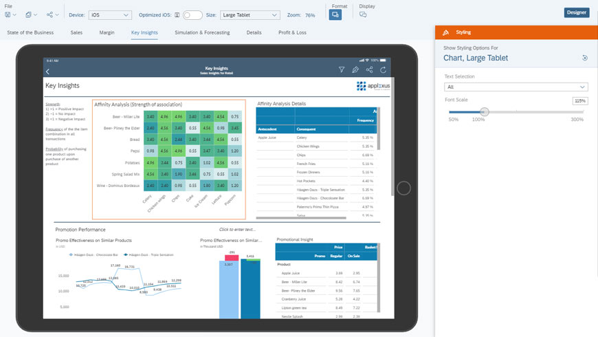 Picture of SAP Analytics Designer tools.