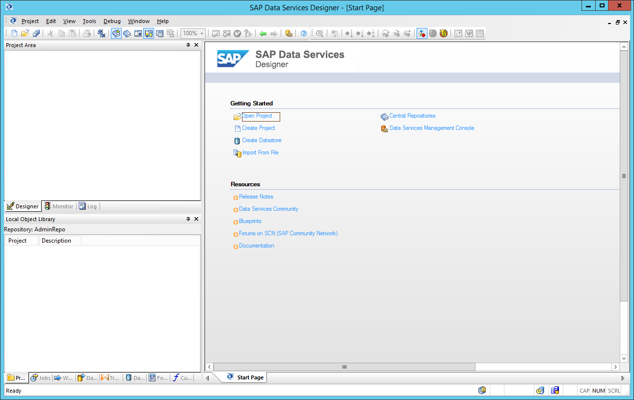 Screen shot of SAP BusinessObjects Data Services software.