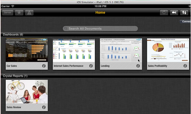 Screen shot of SAP Mobile BI software.