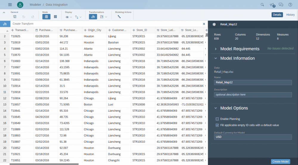 Screen shot of SAP Data Intelligence Modeler software.
