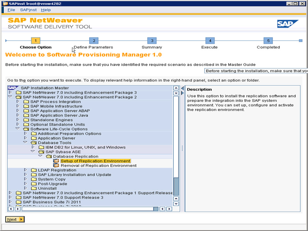 Screen shot of Sybase Replication Server software.