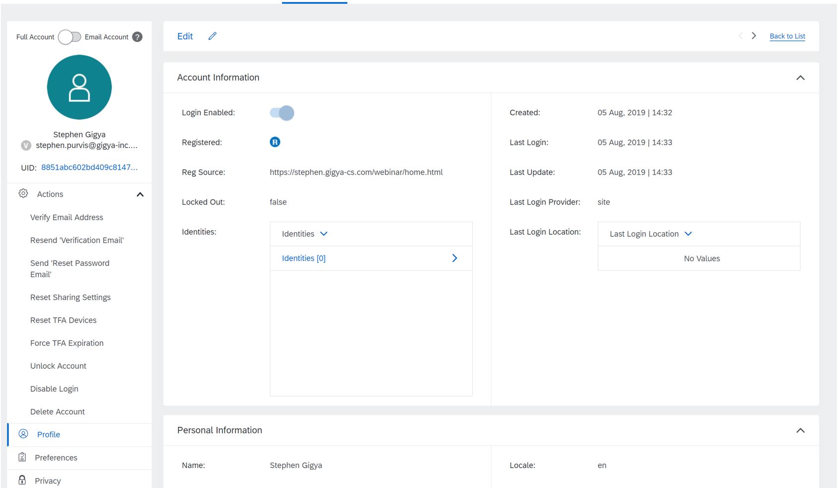 Screen shot of SAP Customer Data software.