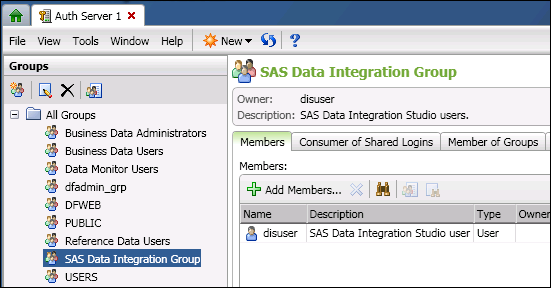 Picture of Dataflux Authentication Server tools.