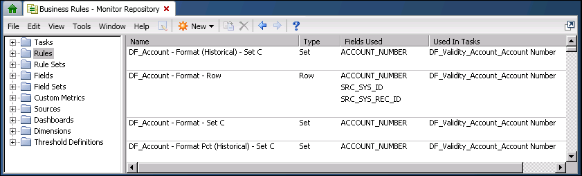 Screen shot of SAS Business Rules Manager software.