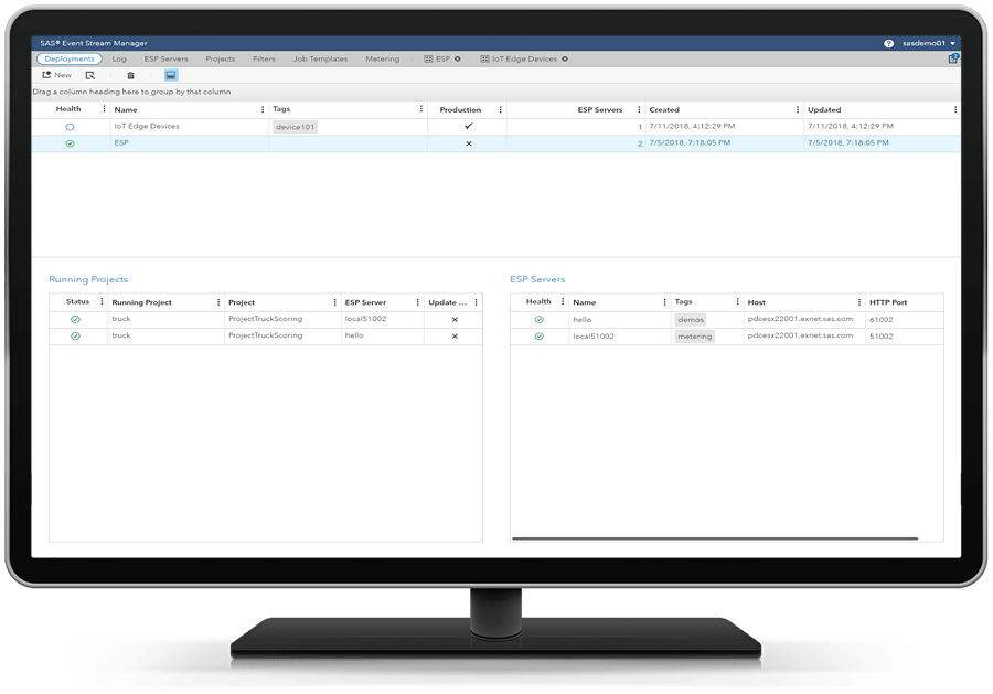 Screen shot of SAS Event Stream Processing software.