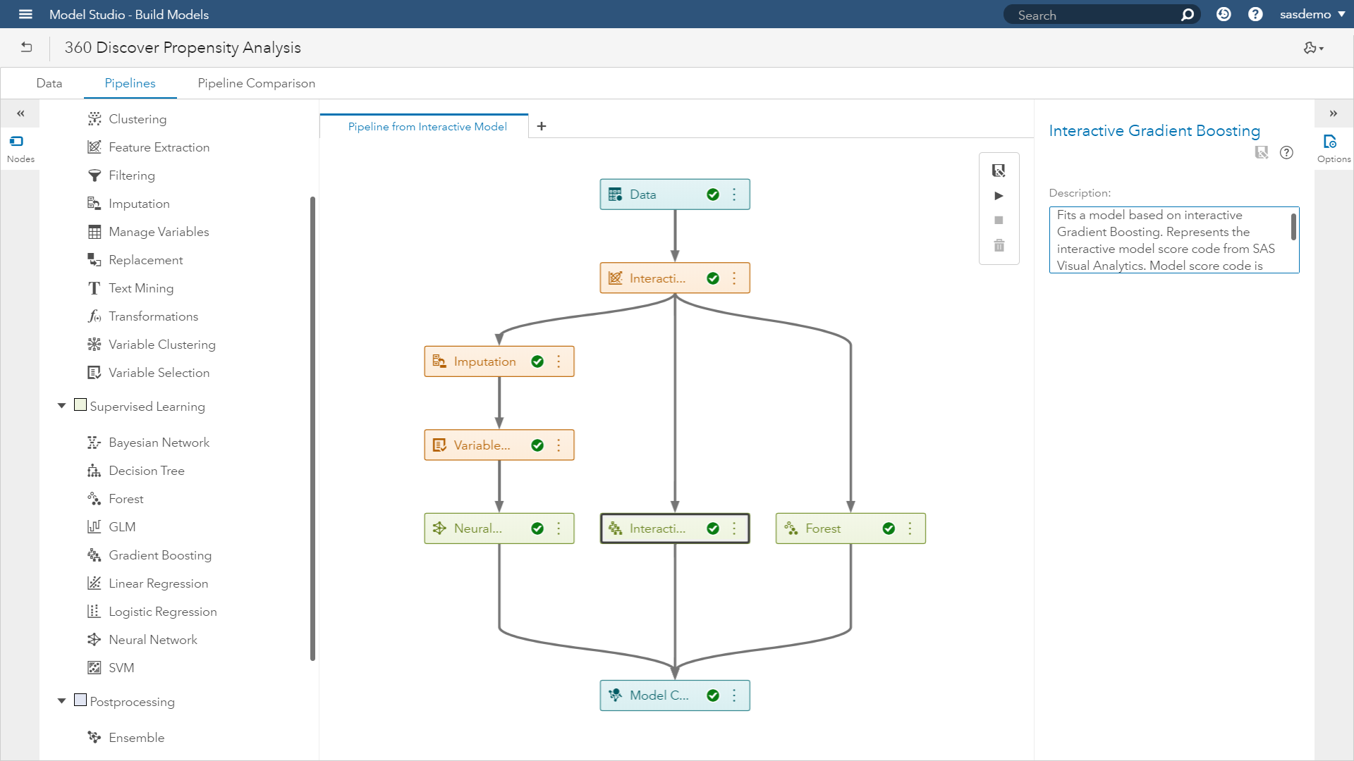 Screen shot of SAS Machine Learning software.