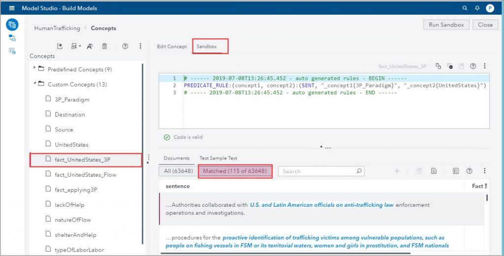 Screen shot of SAS Text Analytics software.