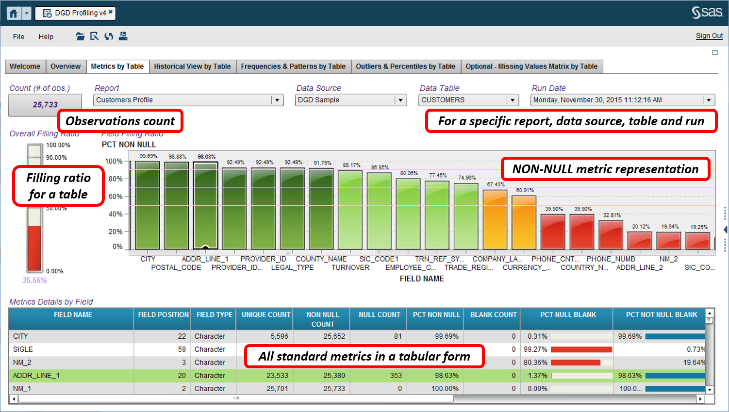 Screen shot of SAS Visual Data Governance software.
