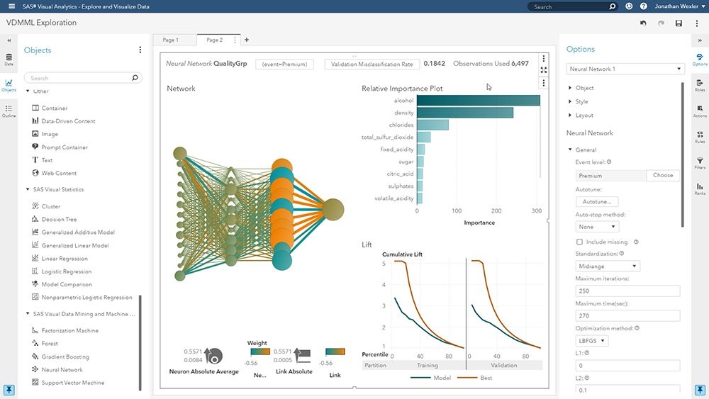 Screen shot of SAS Viya software.