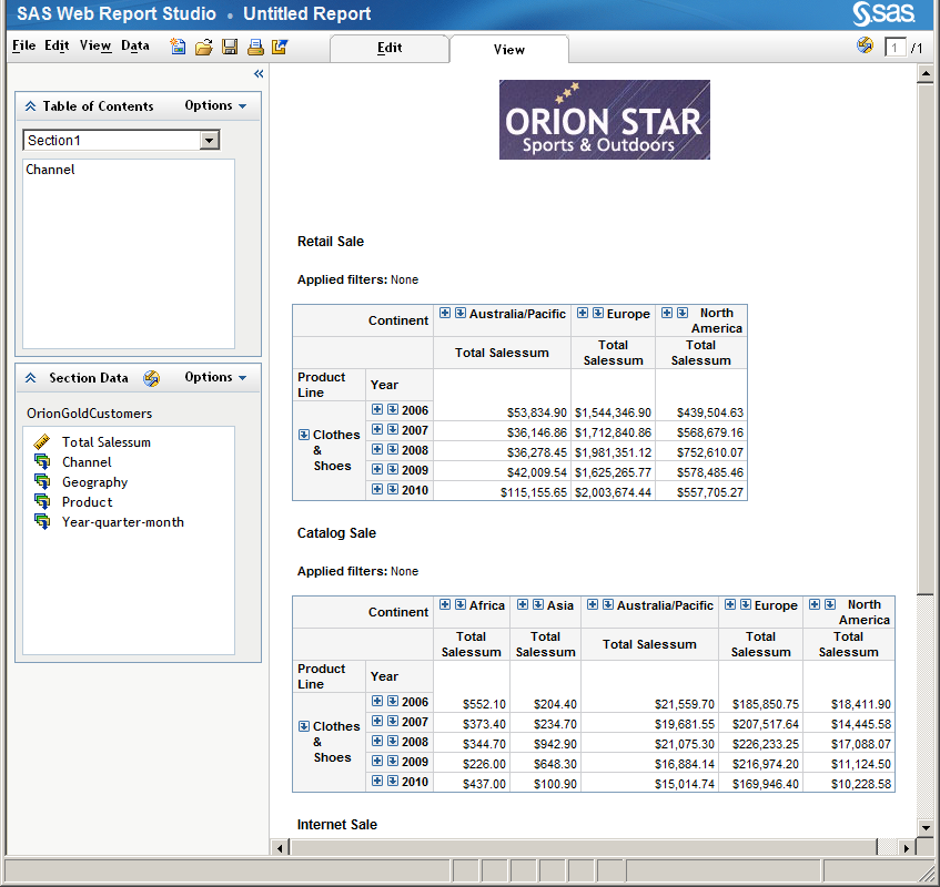 SAS Web Report Studio in action