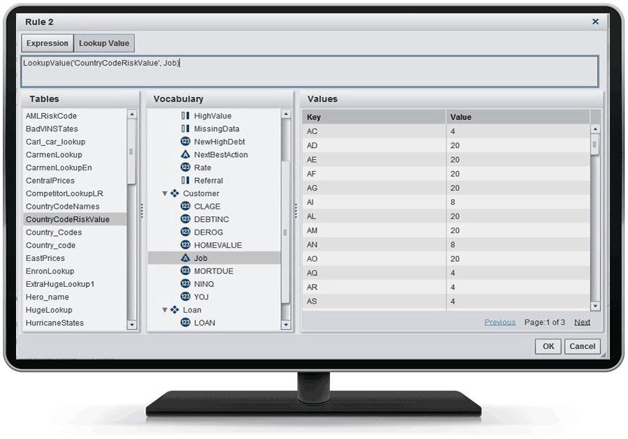 Screen shot of SAS Business Rules Manager software.