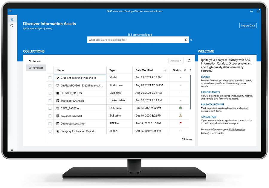 Screen shot of SAS Data Governance software.