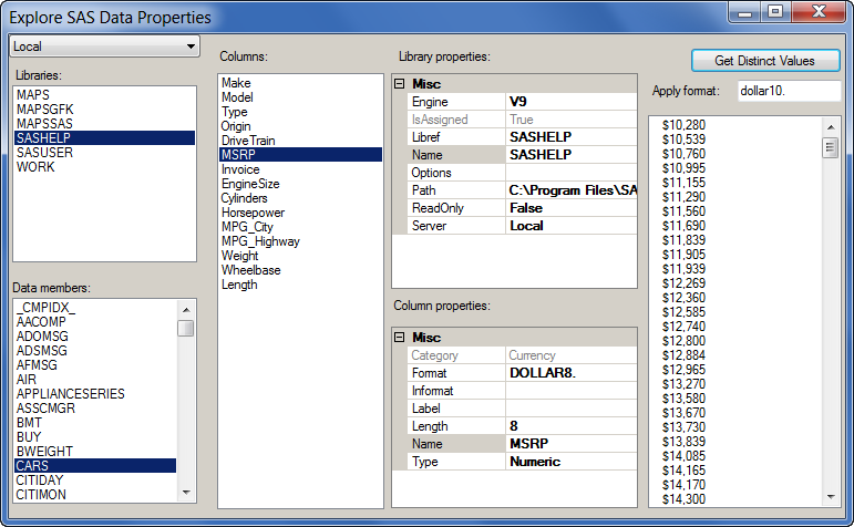 Screen shot of SAS Data Quality Server software.