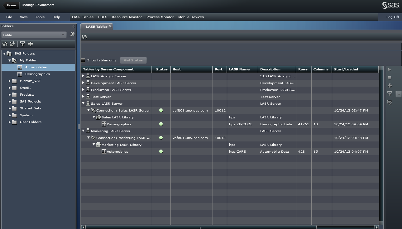 Picture of SAS LASR Analytic Server tools.