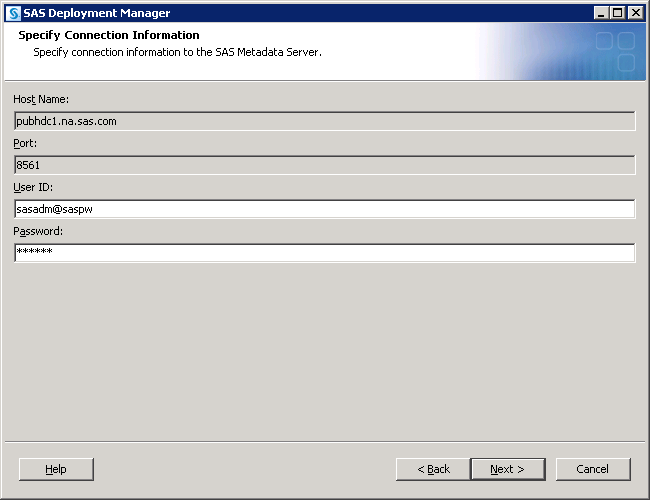 Screen shot of SAS Metadata Server software.