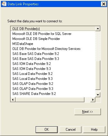 Screen shot of SAS OLAP Server software.