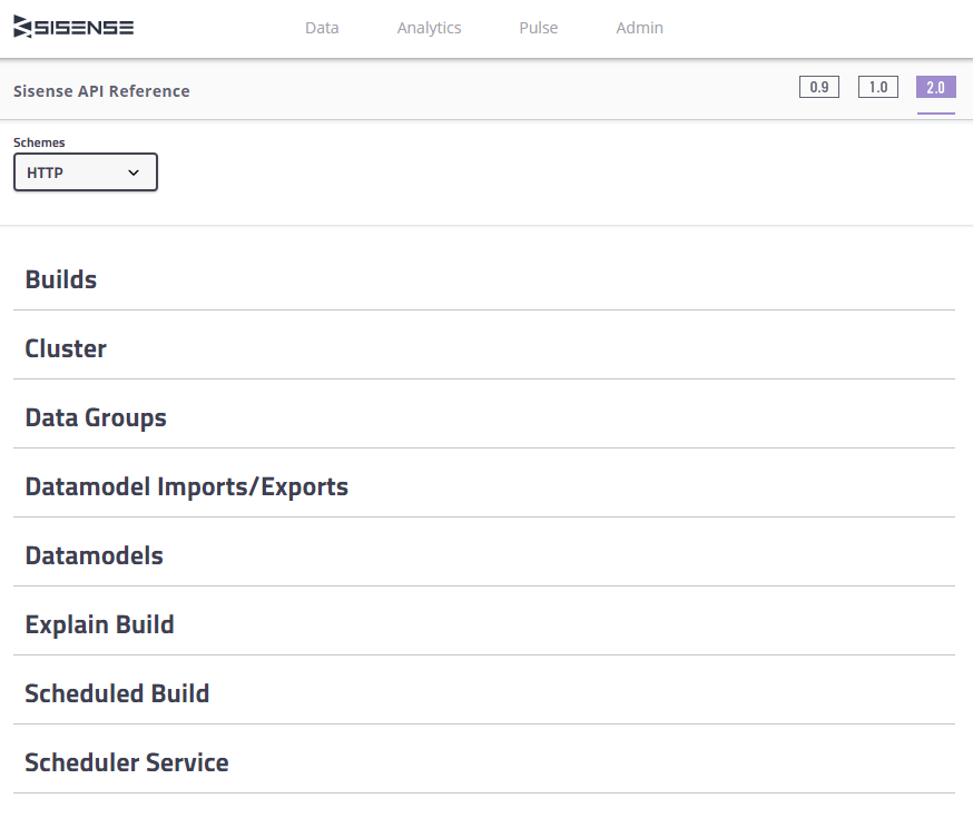 Screen shot of Sisense REST API software.