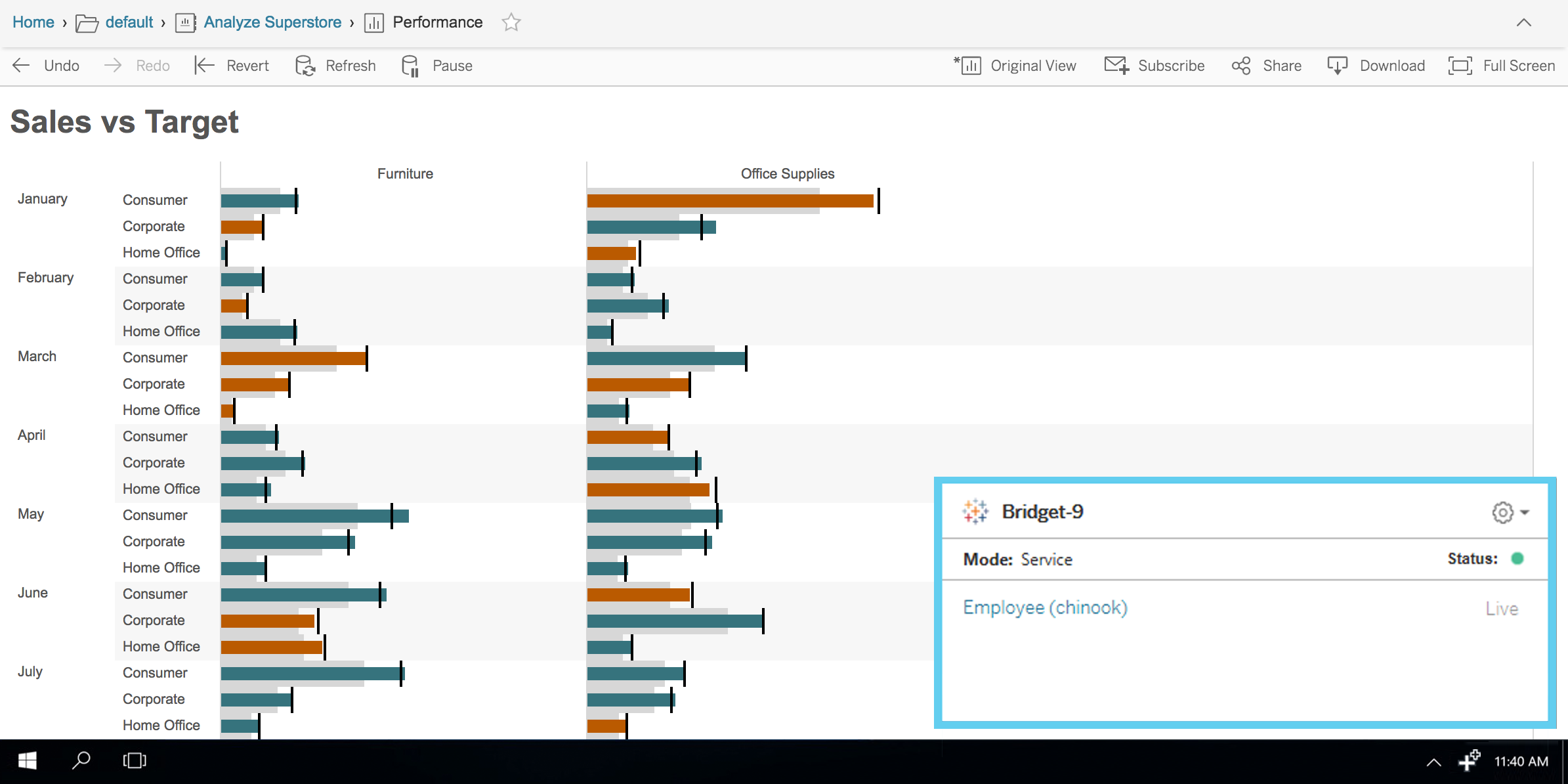 Screen shot of Tableau Bridge software.