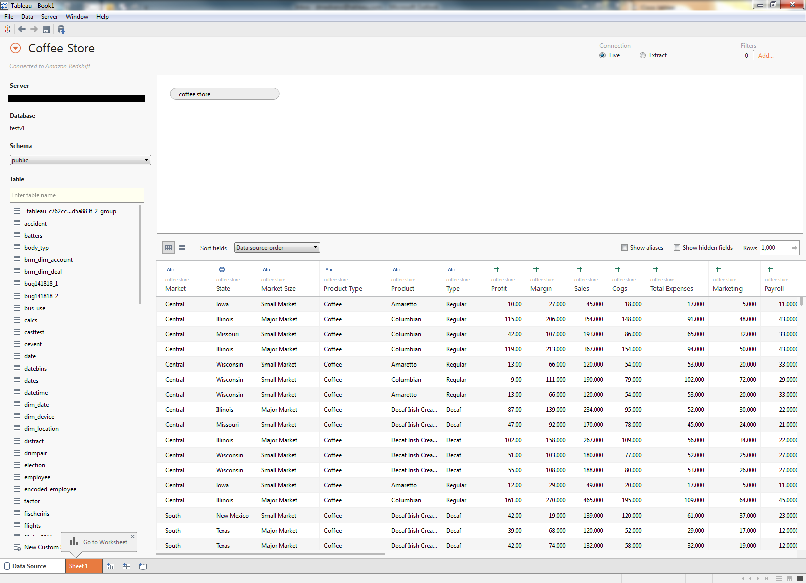 Screen shot of Tableau Online software.