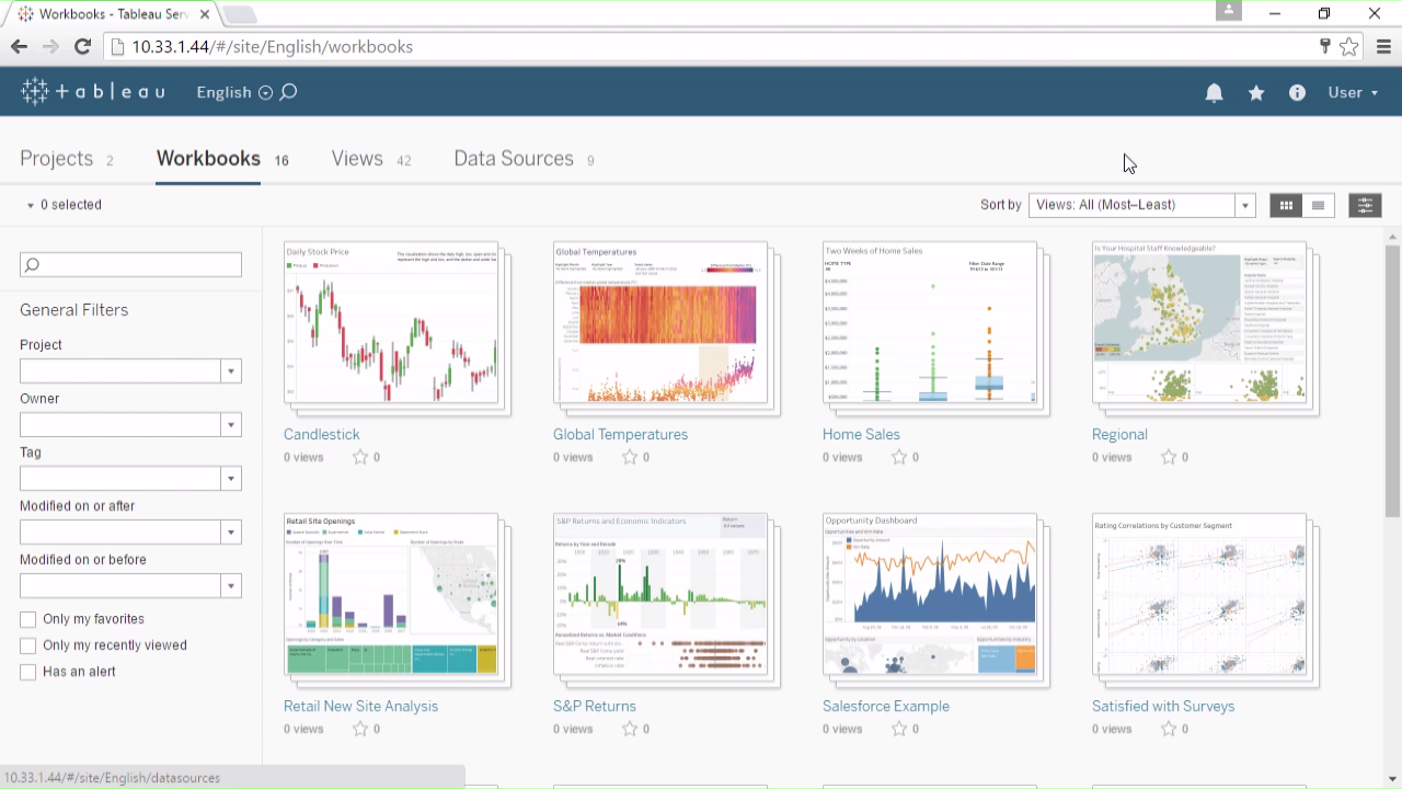 Screen shot of Tableau Server software.