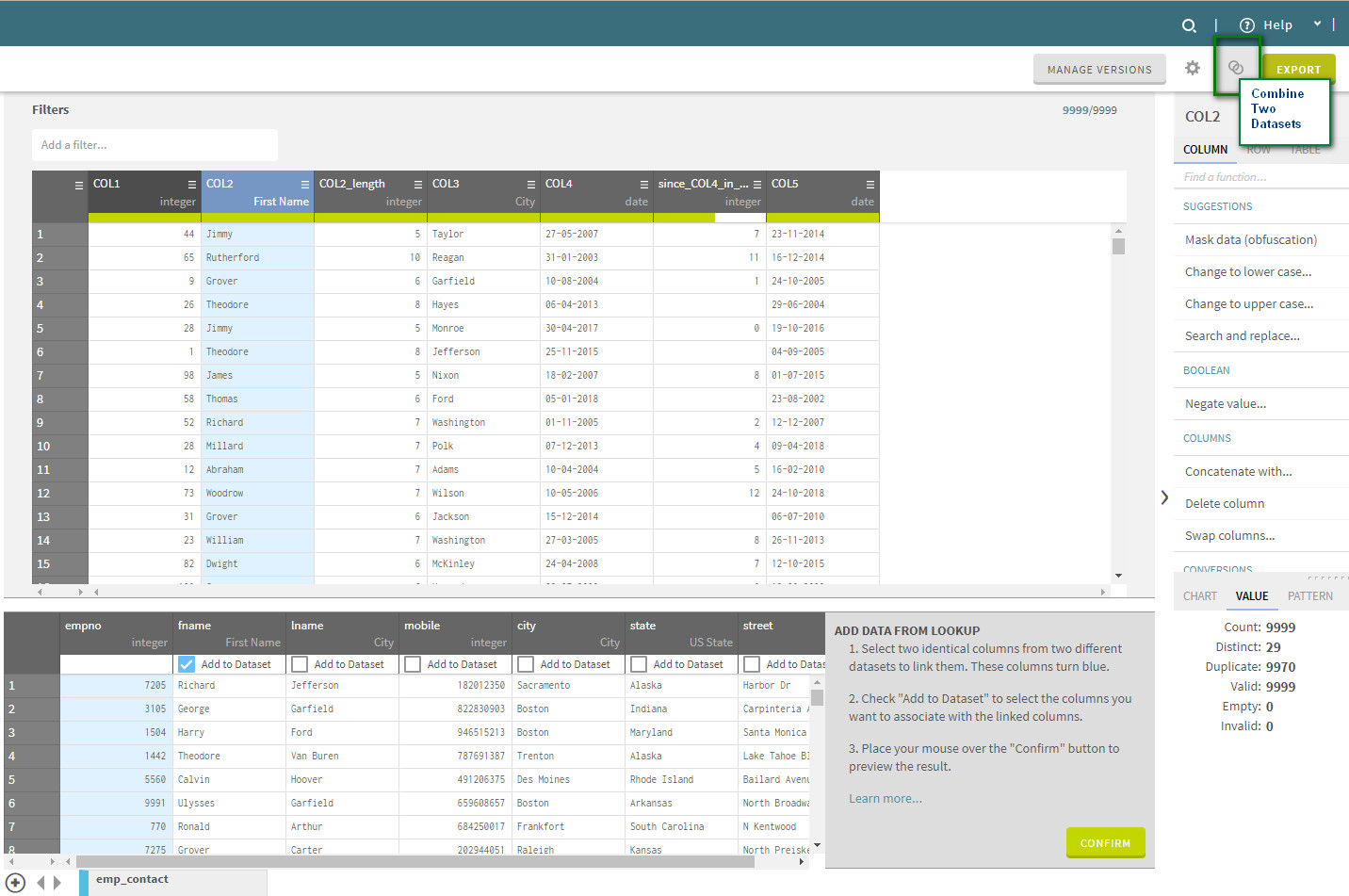 Screen shot of Talend Data Preparation software.