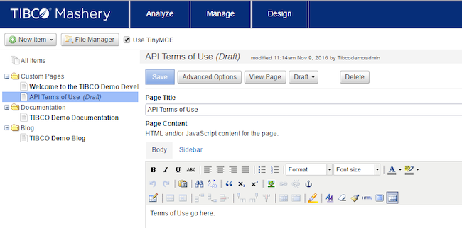 Screen shot of TIBCO Mashery software.