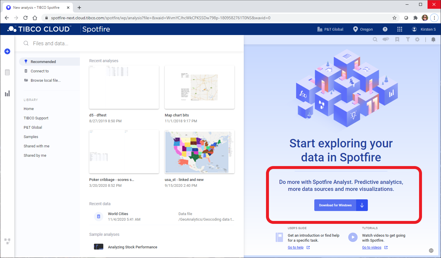 Screen shot of TIBCO Spotfire Analyst software.