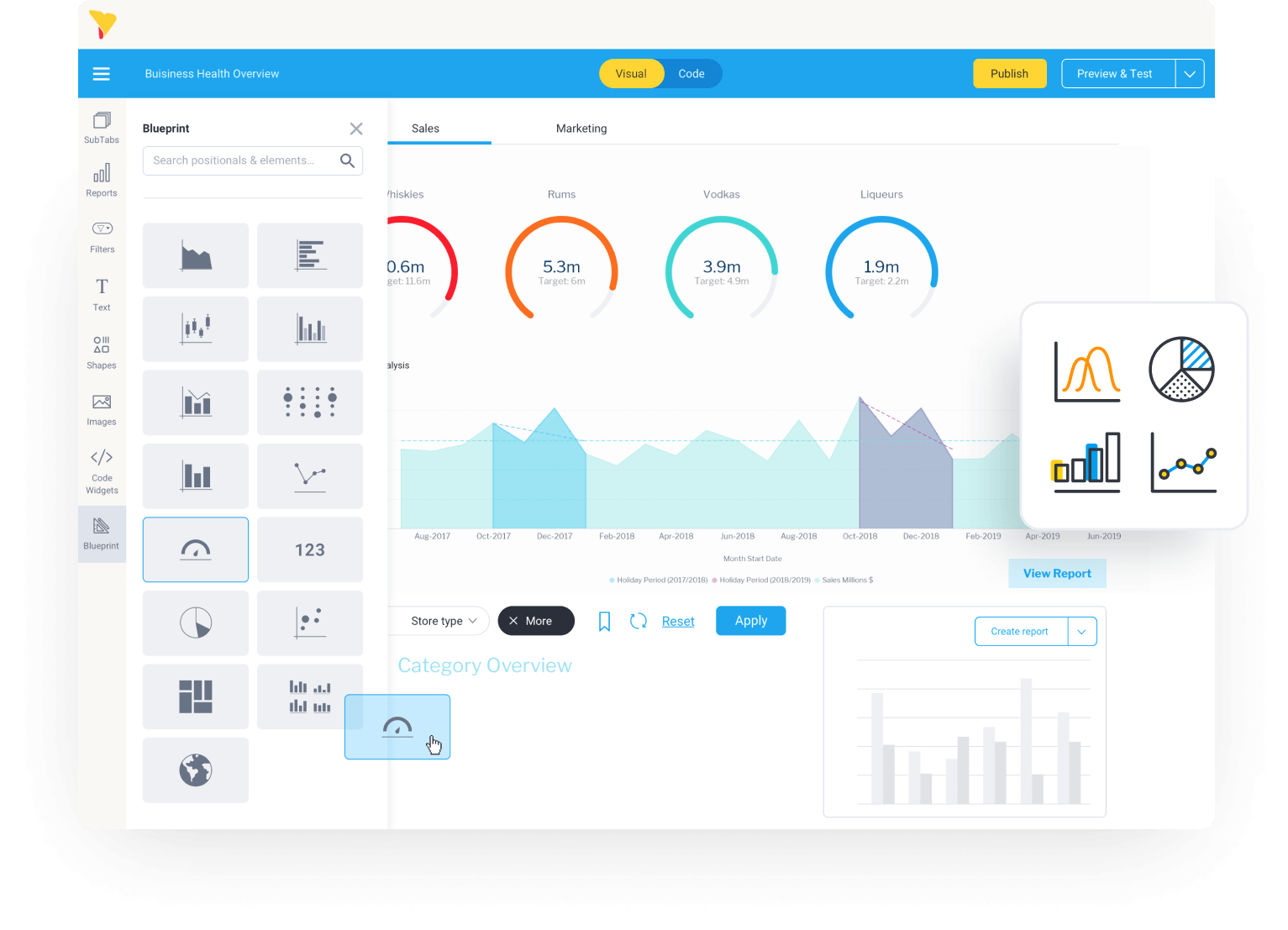 Picture of Yellowfin Business Analytics tools.