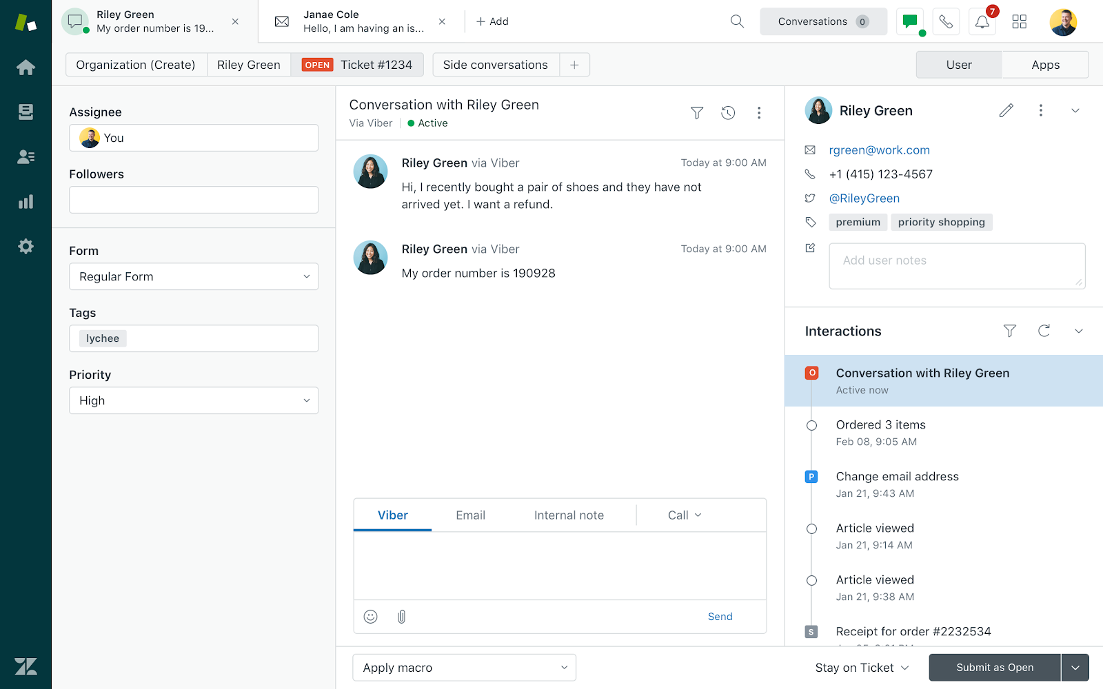 Screen shot of Zendesk Sunshine software.