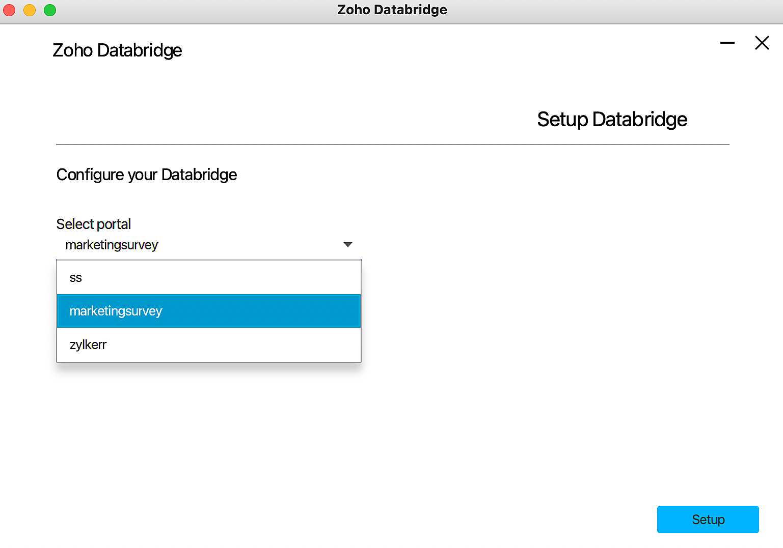Screen shot of Zoho Databridge software.